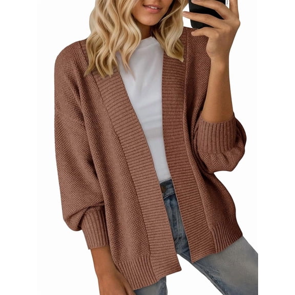 Women'S Fall Fashion: Front-Open Long-Sleeved Knitted Cardigan Sweater Coffee M