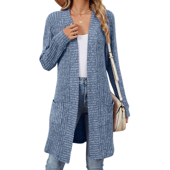 Women'S Fall Fashion Light-Weight Soft Knit Cardigan Long Sleeve Open Front Coat with Pockets Colorful Blue L