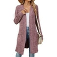 thumbnail image 1 of Women'S Fall Fashion Light-Weight Soft Knit Cardigan Long Sleeve Open Front Coat with Pockets Purple Red M, 1 of 9