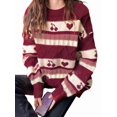 thumbnail image 1 of Women'S Fall Grandpa Sweater Vintage Oversized Striped Crew Neck Long Sleeve Drop Shoulder Knit Pullovers Red S, 1 of 8