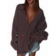 thumbnail image 1 of Women'S Fall Graphic Embroidery Button Down Cardigan V Neck Cozy Funny Knit Cardigan Sweater Jacket Coat Zy5126 Brown S, 1 of 8