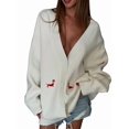 thumbnail image 1 of Women'S Fall Graphic Embroidery Button Down Cardigan V Neck Cozy Funny Knit Cardigan Sweater Jacket Coat Zy5126 White L, 1 of 7