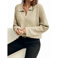 thumbnail image 1 of Women'S Fall Lapel Collar V Neck Long Sleeve Knit Comfy Loose Casual Pullover Sweater Jumper Top Khaki S, 1 of 8