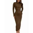 thumbnail image 1 of Women'S Fall Long Sleeve Bodycon Maxi Dresses Ruched Crew Neck Slim Fit Cocktail Party Dress Coffee Color L, 1 of 7