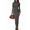 thumbnail image 1 of Women'S Fall Long Sleeve Bodycon Maxi Dresses Ruched Crew Neck Slim Fit Cocktail Party Dress Dark Gray L, 1 of 9