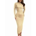 thumbnail image 1 of Women'S Fall Long Sleeve Bodycon Maxi Dresses Ruched Crew Neck Slim Fit Cocktail Party Dress Khaki L, 1 of 7