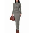 thumbnail image 1 of Women'S Fall Long Sleeve Bodycon Maxi Dresses Ruched Crew Neck Slim Fit Cocktail Party Dress Light Gray S, 1 of 10