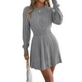 thumbnail image 1 of Women'S Fall Long Sleeve Mock Neck Sweater Dress Casual Loose Ribbed Knit Mini Short Pullover Dresses Grey S, 1 of 8