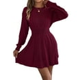 thumbnail image 1 of Women'S Fall Long Sleeve Mock Neck Sweater Dress Casual Loose Ribbed Knit Mini Short Pullover Dresses Wine Red XL, 1 of 8