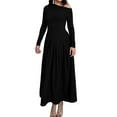 thumbnail image 1 of Women'S Fall Long Sleeve Wedding Guest Dresses One Shoulder Elegant Formal Pleated Midi Maxi Dress Black S, 1 of 8