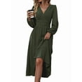 thumbnail image 1 of Women'S Fall Maxi Dresses Long Sleeve V Neck Dots High Waisted A-Line Ruffle Boho Long Dress Vacation Army Green S, 1 of 5