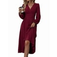 thumbnail image 1 of Women'S Fall Maxi Dresses Long Sleeve V Neck Dots High Waisted A-Line Ruffle Boho Long Dress Vacation Wine Red XL, 1 of 5