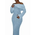 thumbnail image 1 of Women'S Fall Off Shoulder Bodycon Sweater Dress Formal Long Sleeve Elegant Club Party Midi Maxi Dresses Blue M, 1 of 9