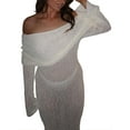 thumbnail image 1 of Women'S Fall Off Shoulder Bodycon Sweater Dress Formal Long Sleeve Elegant Club Party Midi Maxi Dresses White M, 1 of 9