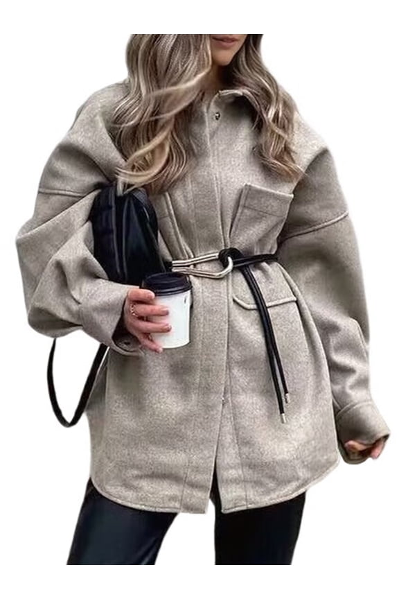 Women'S Fall Oversized Long Sleeve Shacket Jacket Casual Loose Button Down Blouses Coat Fashion Outfit Color XS