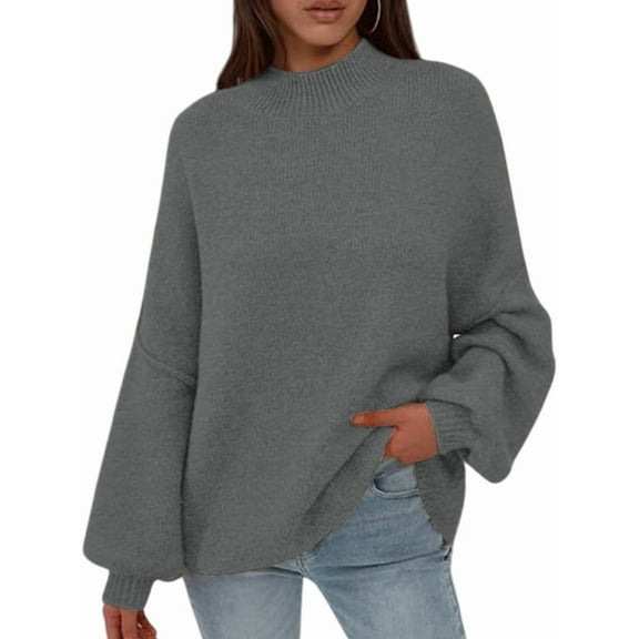 Women'S Fall Oversized Sweaters Chunky Knit Mock Neck Long Sleeve Casual Pullover Winter Clothes Bean Green L