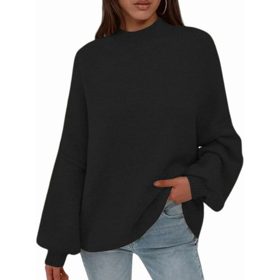 Women'S Fall Oversized Sweaters Chunky Knit Mock Neck Long Sleeve Casual Trendy Pullover Winter Clothes Black L