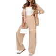 thumbnail image 1 of Women'S Fall Spring 2 Piece Blazer Outfits Business Casual Oversized Jacket Wide Leg Work Pants Khaki XS, 1 of 9