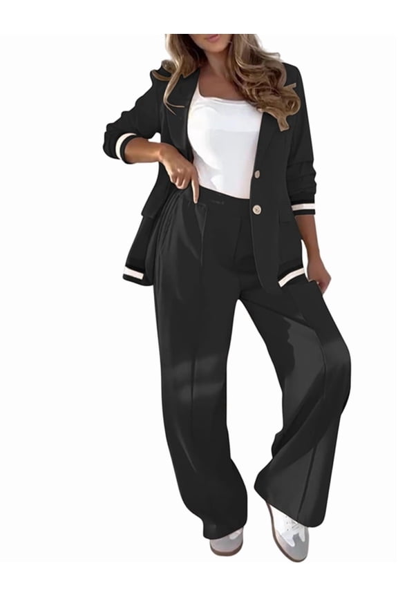 Women'S Fall Spring 2 Piece Blazer Outfits Business Casual Oversized Jacket Wide Leg Work Pants