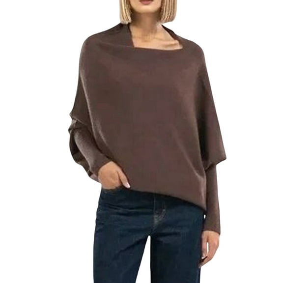 Women'S Fall Sweaters 2025 Casual Long Batwing Sleeve Loose Off Shoulder Knit Pullovers Jumper Tops Brown One size