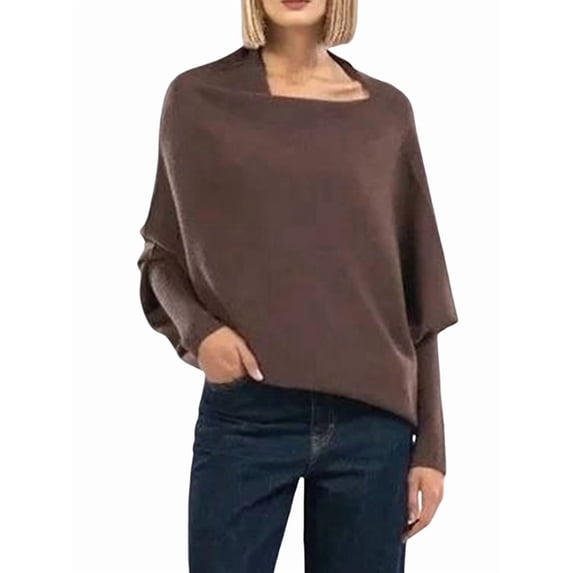 Women'S Fall Sweaters 2025 Casual Long Batwing Sleeve Loose Off Shoulder Knit Pullovers Jumper Tops Brown One size