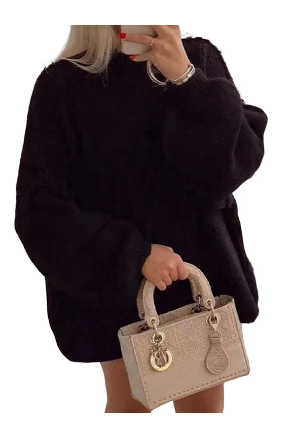 Women'S Fall Turtle Neck Oversized Sweaters Long Sleeve Chunky Knit Pullover Tops Winter Fashion Clothes Black S