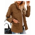 thumbnail image 1 of Women'S Fall Utility Jacket - Stand Collar, Solid Color, Loose Fit, Zipper Closure, and Multiple Pockets Brown L, 1 of 8