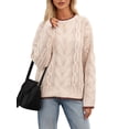 thumbnail image 1 of Women'S Fall Winter Fashion Round Neck Long Sleeve Colorblock Sweater Tops Chunky Knit Pullover Sweaters Cream White M, 1 of 8