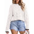 thumbnail image 1 of Women'S Fall Winter Fashion Round Neck Long Sleeve Colorblock Sweater Tops Chunky Knit Pullover Sweaters White XL, 1 of 9