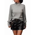 thumbnail image 1 of Women'S Fall Winter High Neck Sweaters for Women Lantern Sleeve Knitted Pullover Sweater Jumper Tops Gray M, 1 of 9