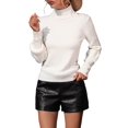 thumbnail image 1 of Women'S Fall Winter High Neck Sweaters for Women Lantern Sleeve Knitted Pullover Sweater Jumper Tops White M, 1 of 9