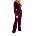 thumbnail image 1 of Women'S Fall Winter Hooded Zip Up Jacket Slim Fit Solid Color Two Piece Set Casual Outfit Wine Red S, 1 of 8