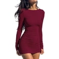 thumbnail image 1 of Women'S Fall Winter Long Sleeve Boat Neck Mini Dress Slim Fit Party Club Teacher Casual Office Dresses Wine Red L, 1 of 9