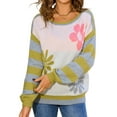 thumbnail image 1 of Women'S Fall Winter Long Sleeve Knit Sweater Fashion Floral Striped Crewneck Pullover Tops Yellow L, 1 of 8