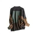 thumbnail image 1 of Women'S Fall Winter Long Sleeve Round Neck Pullover Sweater Leopard Print Colorblock Knitted Top Green One size, 1 of 5