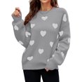 thumbnail image 1 of Women'S Fall Winter Mock Neck Long Sleeve Cute Heart Pattern Loose Knit Pullover Sweaters Gray M, 1 of 7