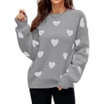 thumbnail image 1 of Women'S Fall Winter Mock Neck Long Sleeve Cute Heart Pattern Loose Knit Pullover Sweaters Gray S, 1 of 7