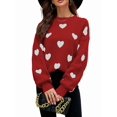 thumbnail image 1 of Women'S Fall Winter Mock Neck Long Sleeve Cute Heart Pattern Loose Knit Pullover Sweaters Red M, 1 of 7