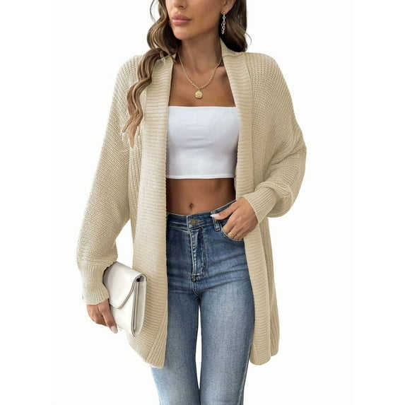 Women'S Fall Winter Solid Color Casual Oversized Long Sleeve Chunky Knit Cardigan Sweater Jacket Apricot One size