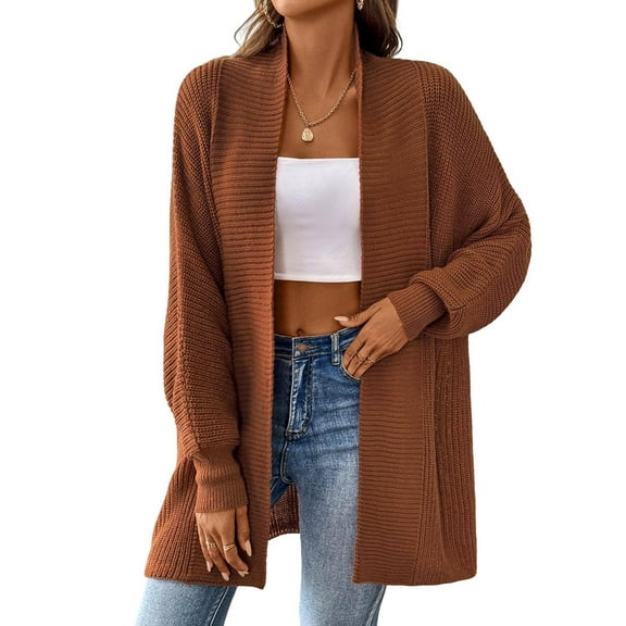 Women'S Fall Winter Solid Color Casual Oversized Long Sleeve Chunky Knit Cardigan Sweater Jacket Brown One size