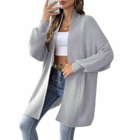 Women'S Fall Winter Solid Color Casual Oversized Long Sleeve Chunky Knit Cardigan Sweater Jacket Light Gray One Size