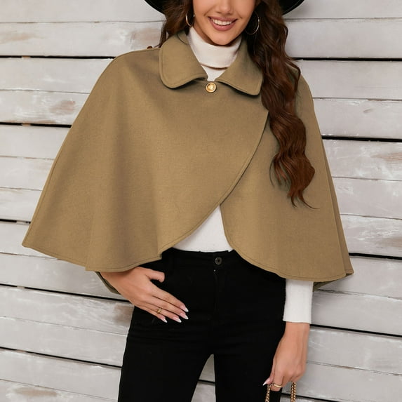 Women'S Fall/Winter Solid Color Collar Cape Cape Cape Casual Knitted Cardigan Fashionable comfortable Cloth