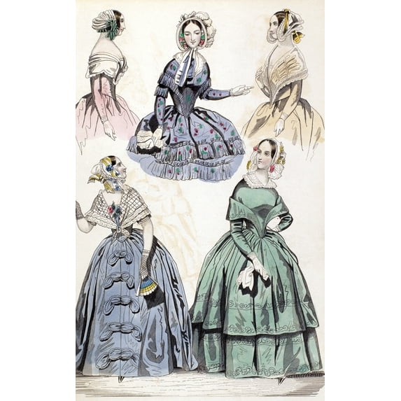 Women'S Fashion 1842. Namerican Color Fashion Print From 'Godey'S Lady'S Book' Of The Latest Styles From Paris