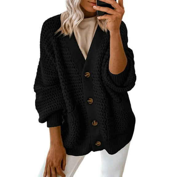 Women'S -Fashion Casual Open Front V Neck Long Sleeve Chunky Knit Cardigan Sweaters Outerwear Coats Black S