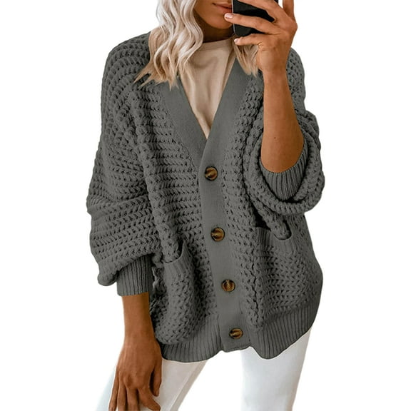 Women'S -Fashion Casual Open Front V Neck Long Sleeve Chunky Knit Cardigan Sweaters Outerwear Coats Grey S