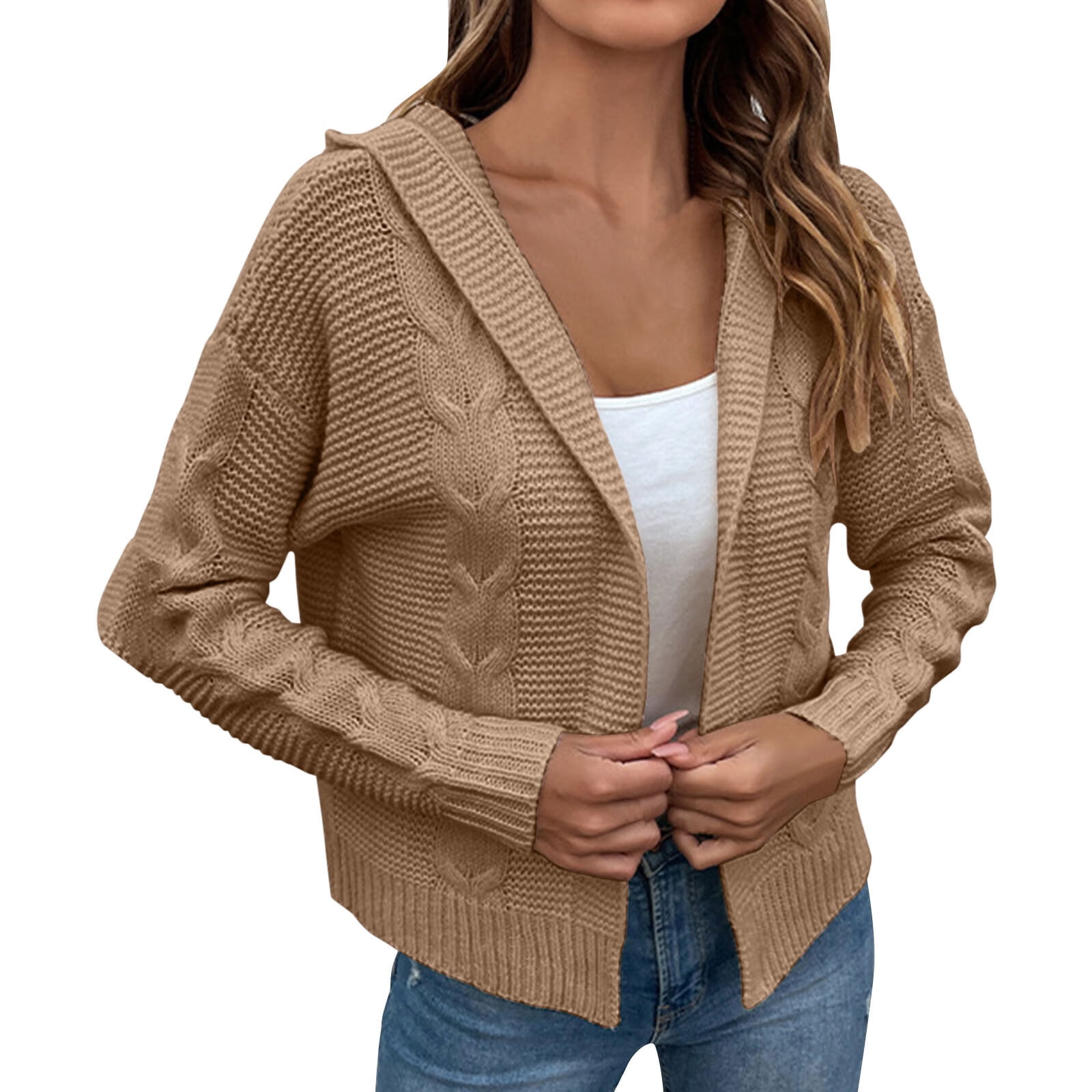 Women S Fashion Hoodies Sweatshirts Ladies Casual Fashion Thick Solid Color Knit Cardigan Sweater Jacket Sweatshirts Women Synthetic Fiber Khaki Xl Walmart