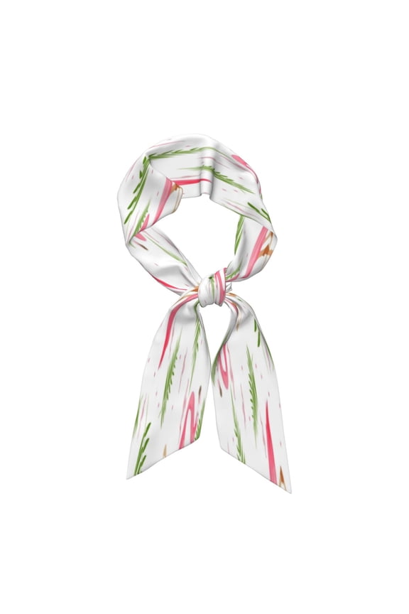 Women'S Fashion Scarf Long Satin Scarf Soft Breathable Sun Protection Hair Scarf Headband Neck Scarf Purse Decoration Cute Flamingo Tropical Leaves