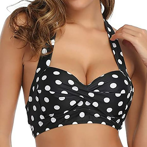 Women'S Fashion Sexy Multi Color Swimsuit Halter Ruched High Waist Bikini Tops Black Xl