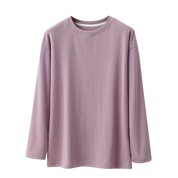 Ahabrexf Underwear for Women Womens Solid Color Round Neck Undershirt Velvet Thermal Underwear Top Thermal Underwear for Women