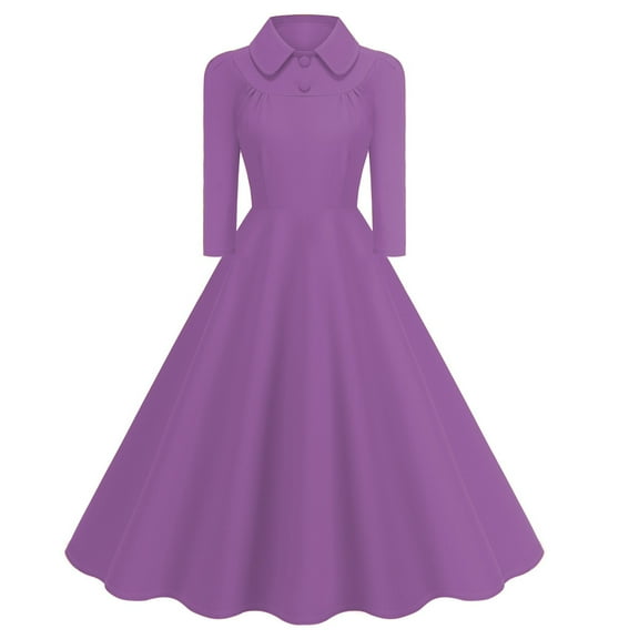 Women's Fashion Summer Patchwork Retro Three-Quarter Sleeve Temperament Dress Casual Evening Party Prom Dress Casual A-Line Work Dress